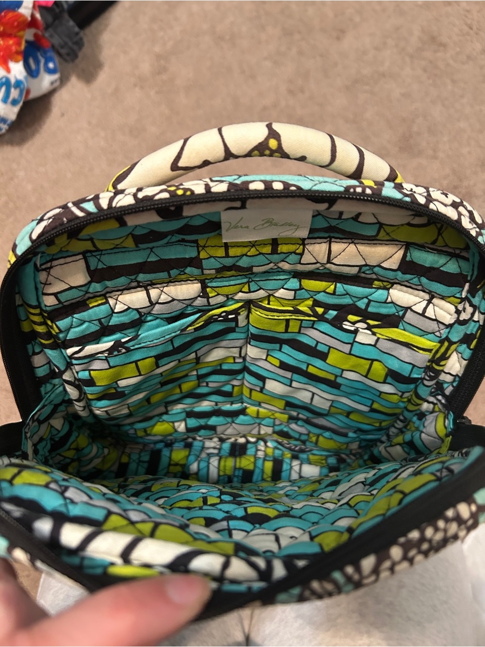 Vera Bradley Turquoise White and Lime Floral Quilted backpack - Picture 2 of 4